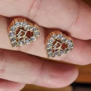 Gold Heart-Shaped Earrings with Silver Accents